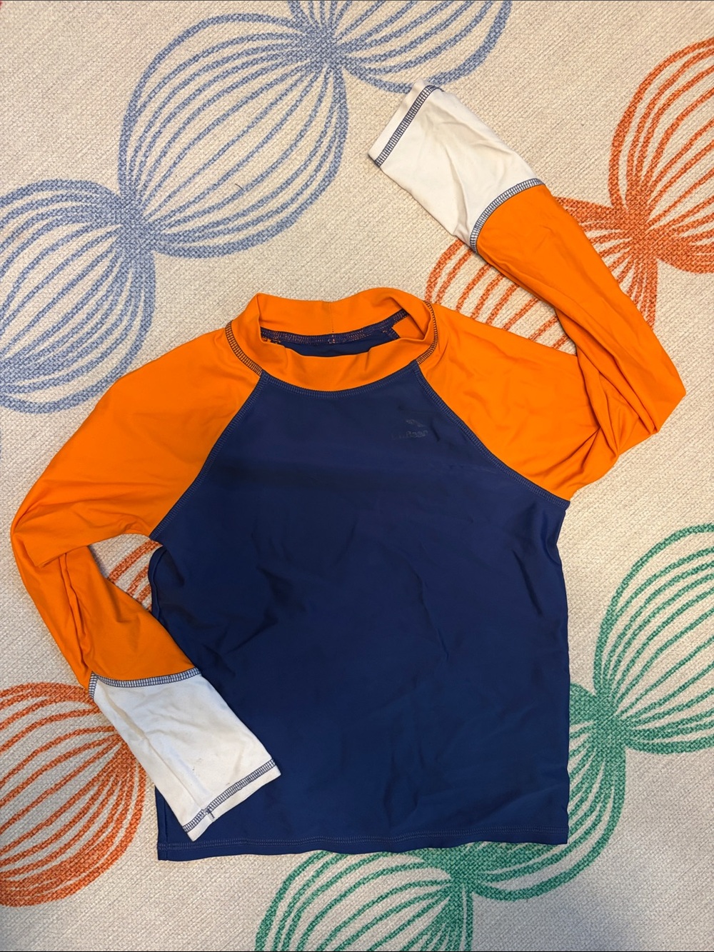 LL Bean surf and swim shirt Navy & Orange Colorblock Long Sleeve Rash Guard